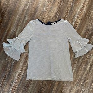 NWT LOFT Striped Layered Bell Sleeve Top with Tie Back